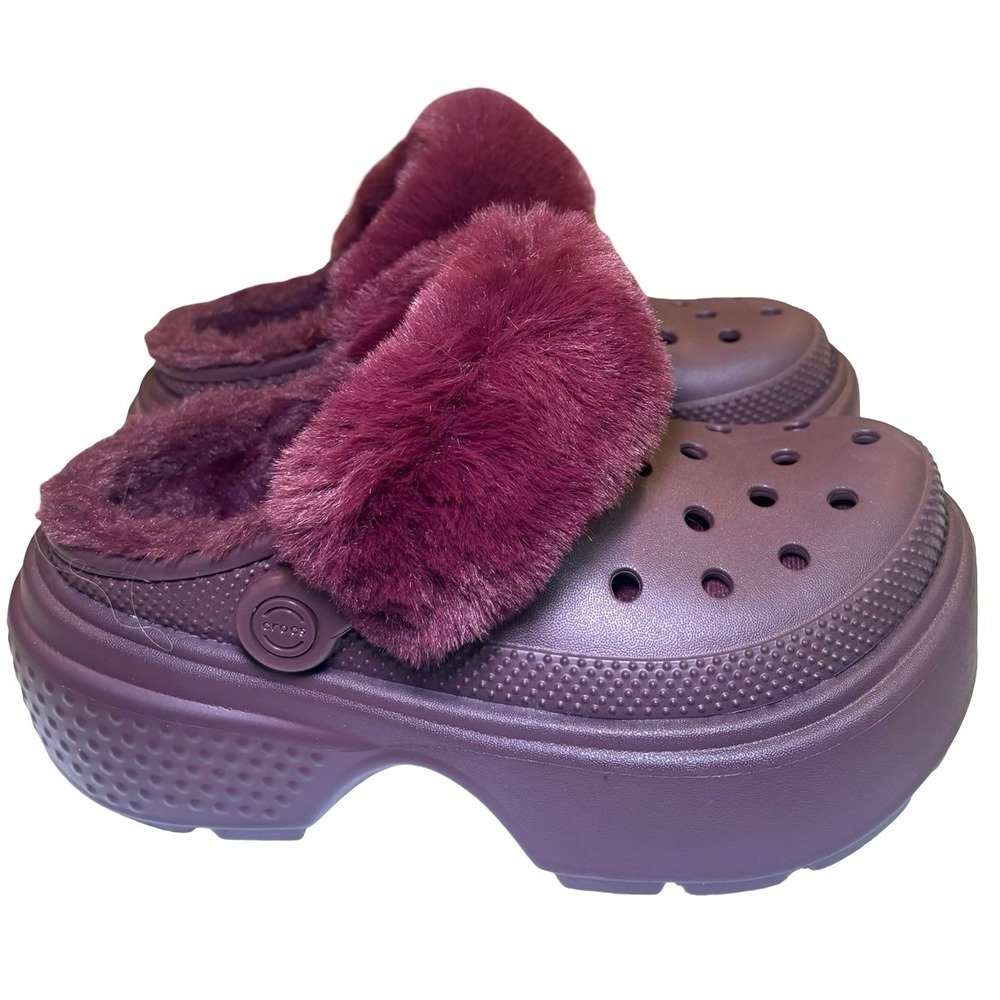 Crocs Classic Mammoth Luxe Radiant Clogs Burgundy Plum Faux Fur Platform Women 6 - Picture 2 of 9